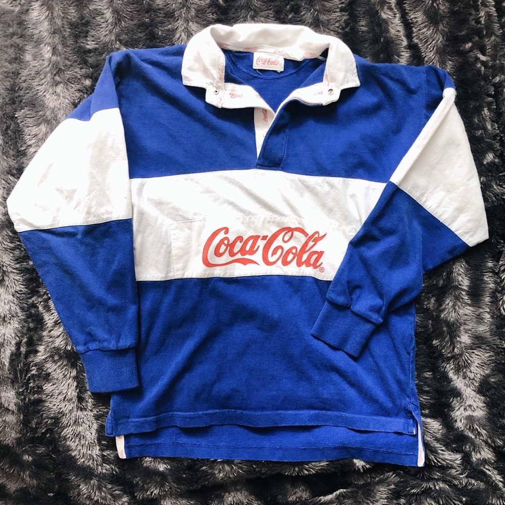 Vintage 80s Coca Cola Long Sleeve Rugby Polo
